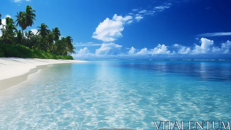 Tropical Paradise Whispers: Where Palm Shadows Dance on Liquid Turquoise.