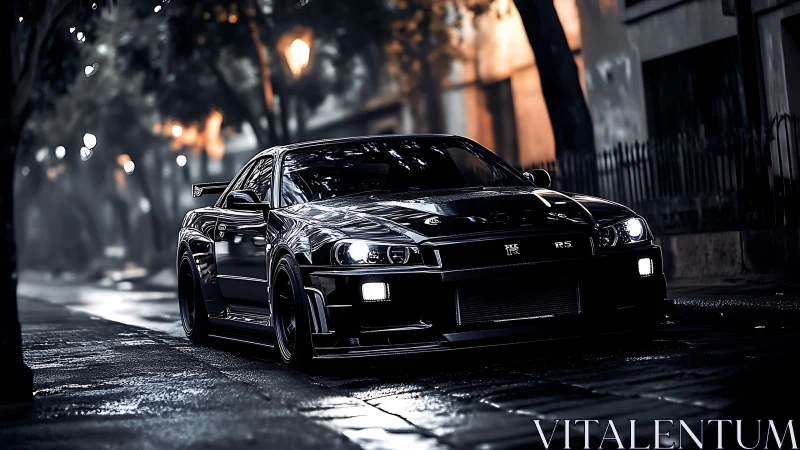 Midnight street predator prowls under slick city lights.