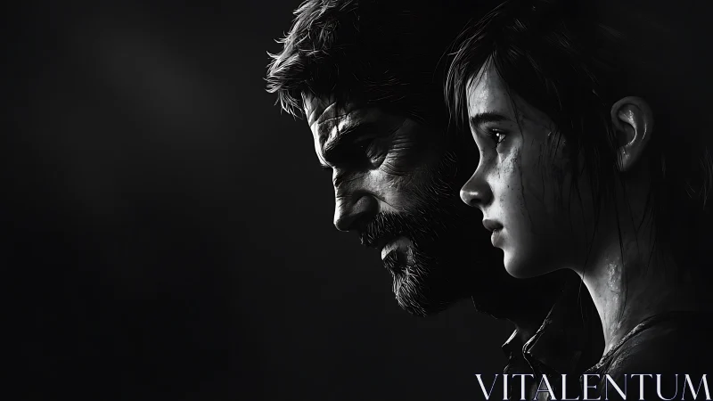 Monochrome dual portrait in dramatic side lighting profile.