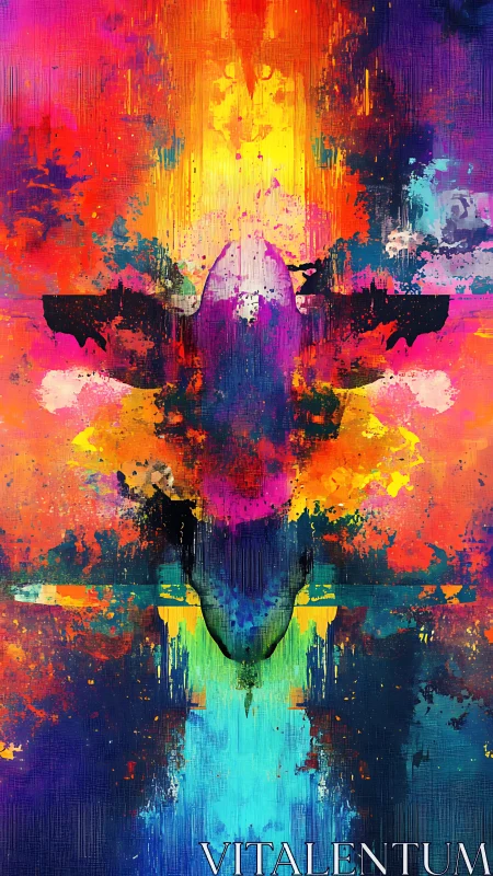 Symmetrical jet silhouette centered in vivid color field