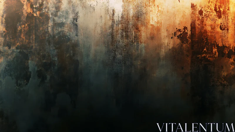 Rust-bathed wall dissolves into smoky twilight shadows.