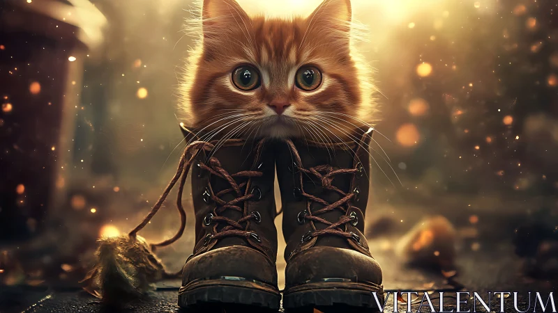 Cat Head Boots Fantasy Portrait Golden Light.