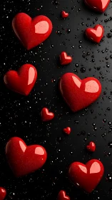 3D Rendered Hearts on Dark Surface with Ambient Spheres.