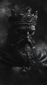 Monochrome digital bust of a crowned, bearded monarch.