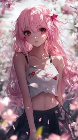 Blossom-drift daydream girl under a storm of soft petals.