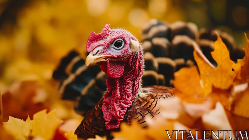 Wild Turkey Portrait with Autumnal Foliage Context.