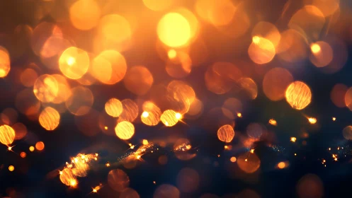 Warm golden bokeh lights abstract background, dreamy soft focus.