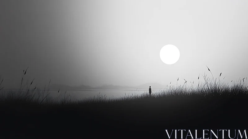 Soft sunrise solitude by the quiet waterside shore.