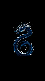 Curvilinear blue dragon silhouette with luminous gradient strokes