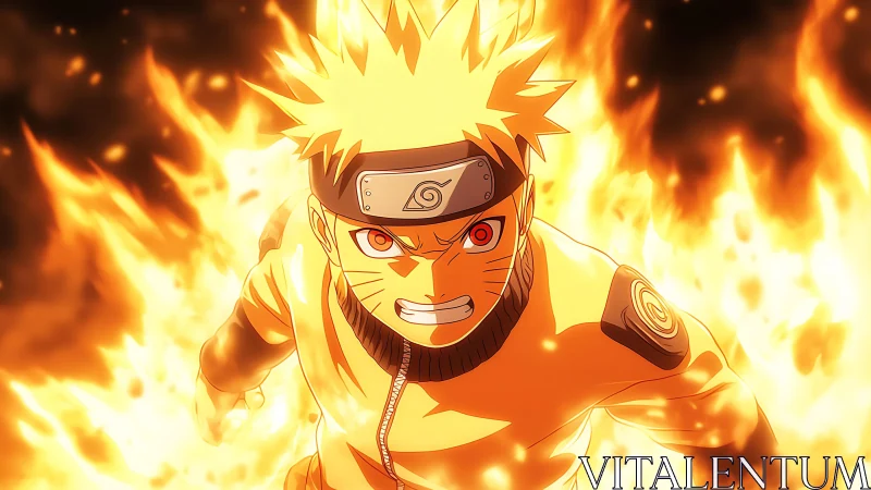 Fiery anime ninja surges forward in blazing chakra aura.