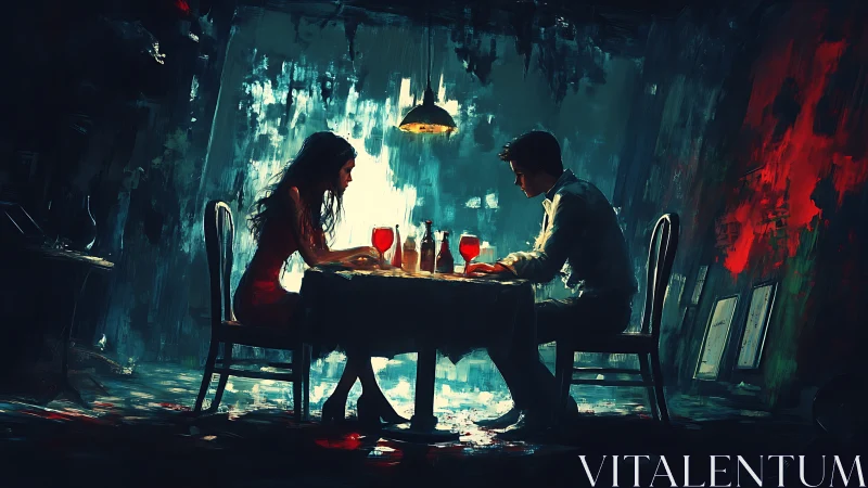 Intimate Dinner Date: Digital Rendering of Romantic Evening in Urban Setting.