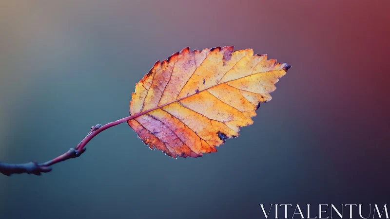 Single autumn leaf is isolated against a smooth gradient background