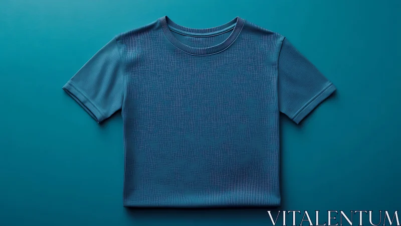 Teal Cotton T-Shirt on Monochromatic Background Display.