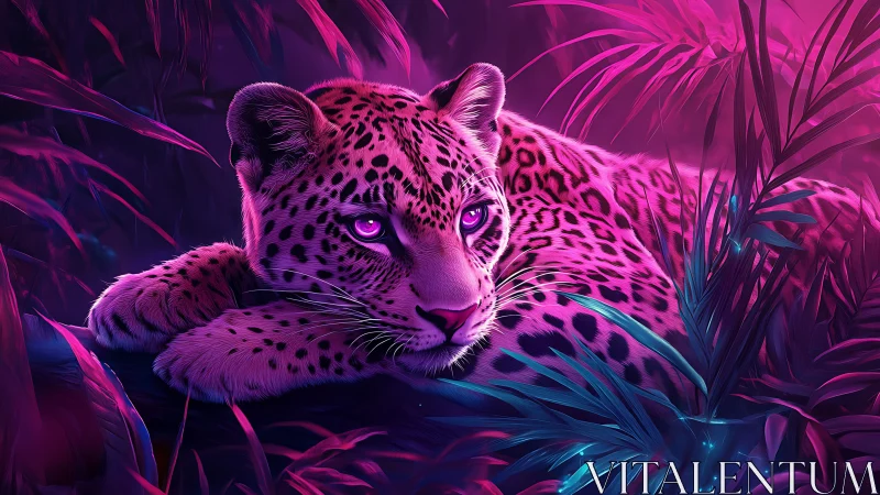 Neon Leopard Portrait with Vibrant Purple and Magenta Glow.