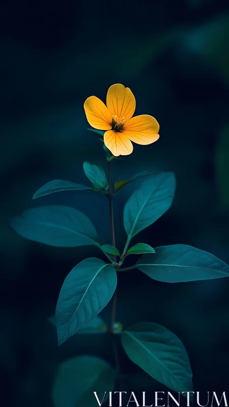 Golden Blossom Against Deep Teal Foliage.