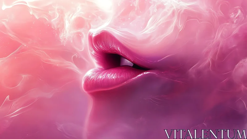 Velvet neon lips whisper softly through swirling pink mist