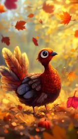 Autumnal avian character under volumetric foliage lighting.