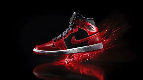 Velocity red sneaker streaking through electric midnight air.