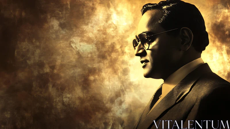 Golden profile portrait of dignified man in suit, side-lit.