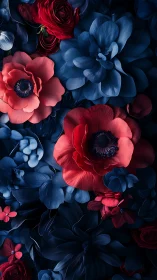 Stunning Contrast of Red and Blue Flowers in Moody Blooms