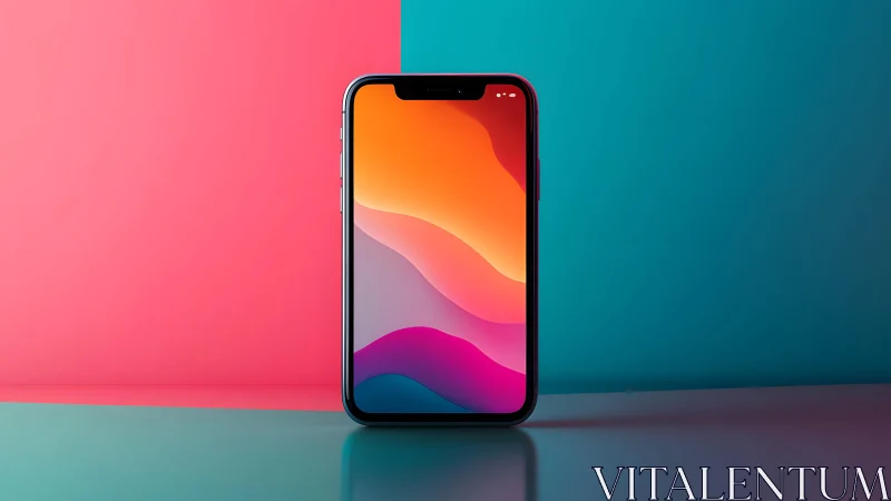 Modern smartphone on vibrant split background, digital art style.