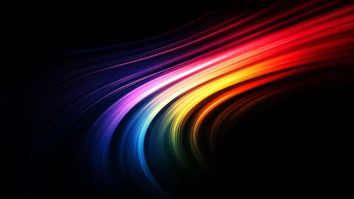 Curved spectral light trails form a dynamic digital gradient arc