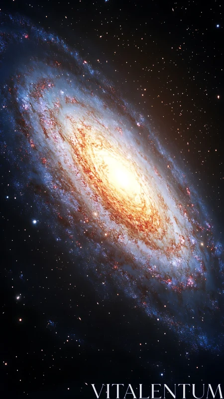 Dazzling spiral galaxy glows warmly in the quiet deep space