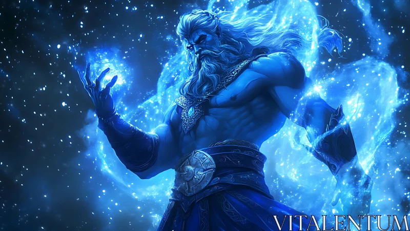 Mythic blue mage commands swirling cosmic energy field
