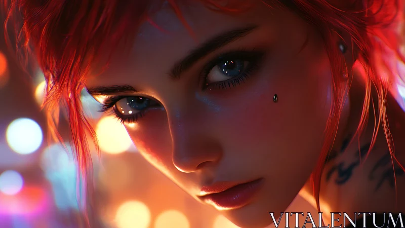 Neon-lit cyberpunk portrait with intense reflective gaze.