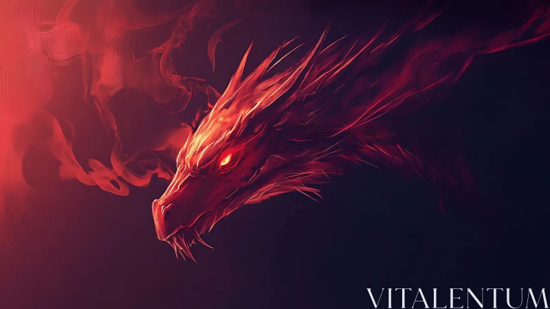 Dragon head formed from red smoke on dark background
