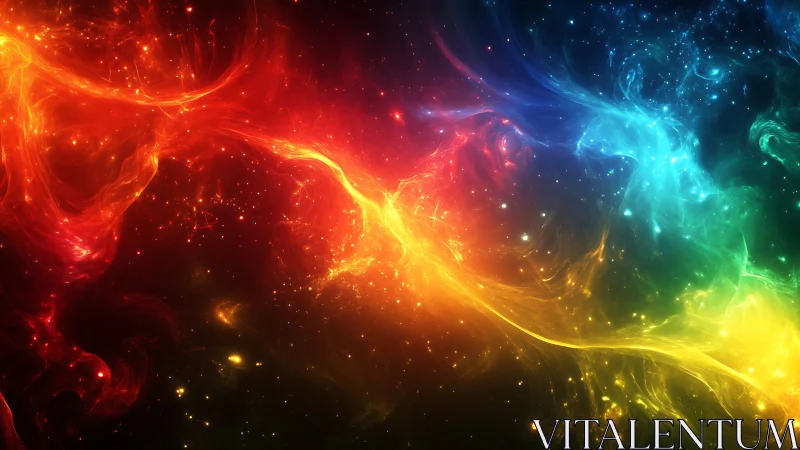 Color spectrum nebula streak spans dark outer space field