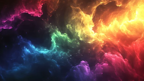 Prismatic nebula storm swirling through a cosmic dreamscape.