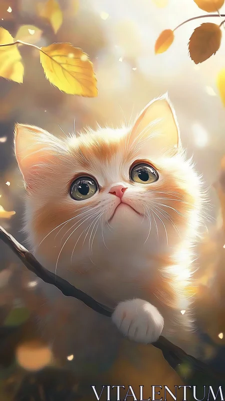 Luminescent Feline Portrait Amid Autumn Foliage.