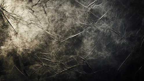 Textured dark surface with intersecting fine linear cracks.