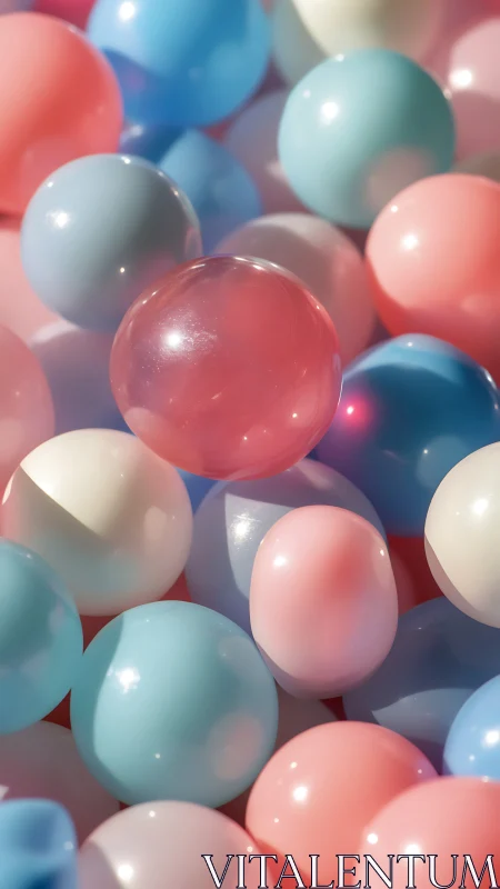 Macro closeup of glossy pastel plastic spheres in soft light