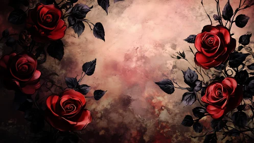 Deep Red Roses Against Textured Burnt Backdrop.