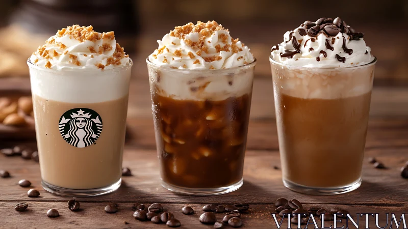 Iced coffee trio showcases creamy whipped toppings and crunch