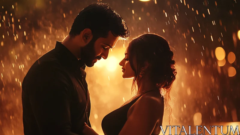 Warm Silhouettes Framed in Golden Rain: Intimate Couple Portrait Photography