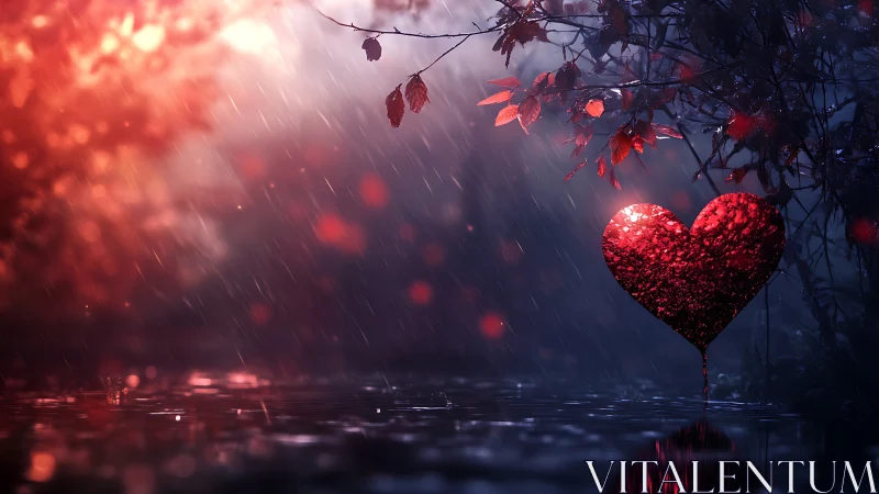 Luminescent Crystalline Heart Suspended in Stormy Aquatic Environment.