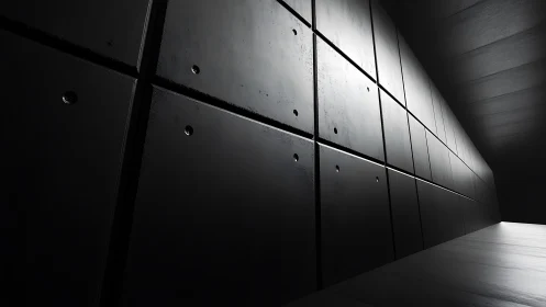 Minimalist Industrial Interior: Monochromatic Metal Wall Design Study.