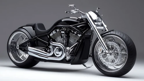 Custom V-twin power cruiser motorcycle rendered in studio