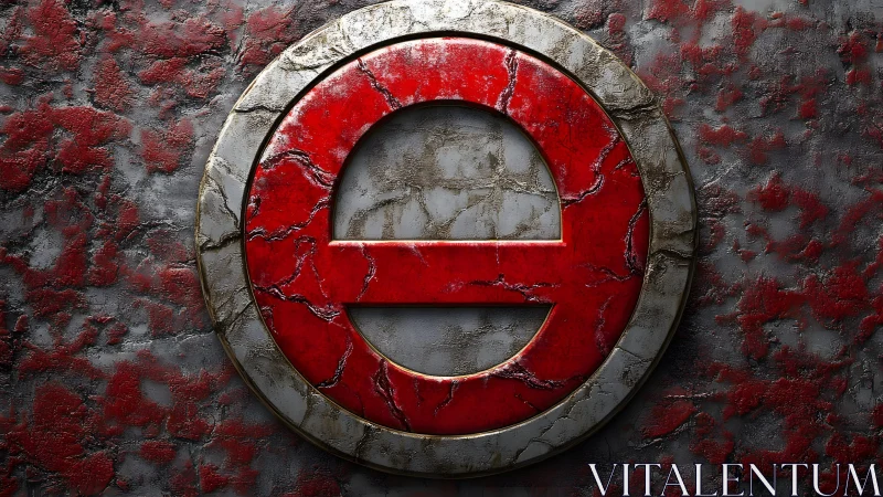 Weathered metallic red emblem with stone texture in grunge style.