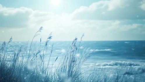 Gentle sea breeze drifting through sunlit coastal grass.