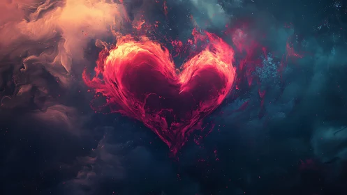 Crimson Heart Ablaze Across Cosmic Nebula.