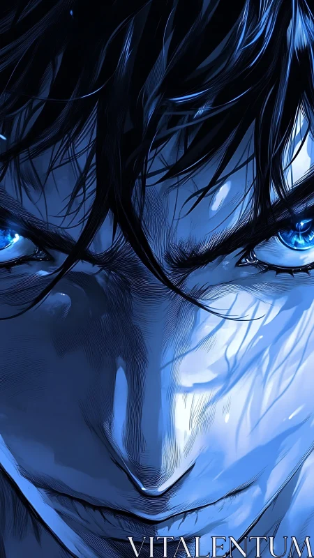 Midnight stare of the blue-eyed stormbringer unbound.