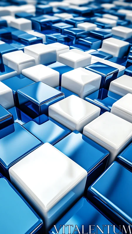 Glossy blue data blocks marching in mirrored rhythm.