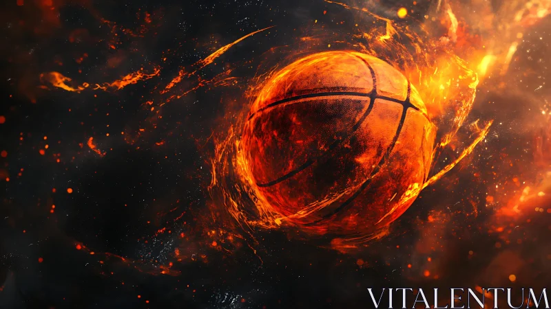 Molten basketball sphere engulfed in dynamic fiery plasma field