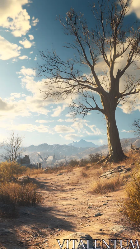 Lone desert sentinel tree under crisp mountain daylight.