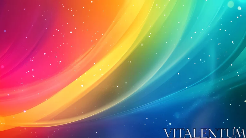 Vibrant curved rainbow gradients with glowing particles.