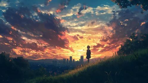 Hilltop daydreamer soaking in a wildfire painted sunset sky.